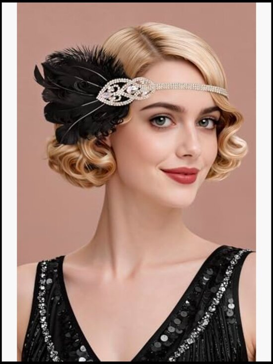 Flapper Feather Headpiece Rhinestone Elastic 1920s Gatsby Vintage Costume main image 6